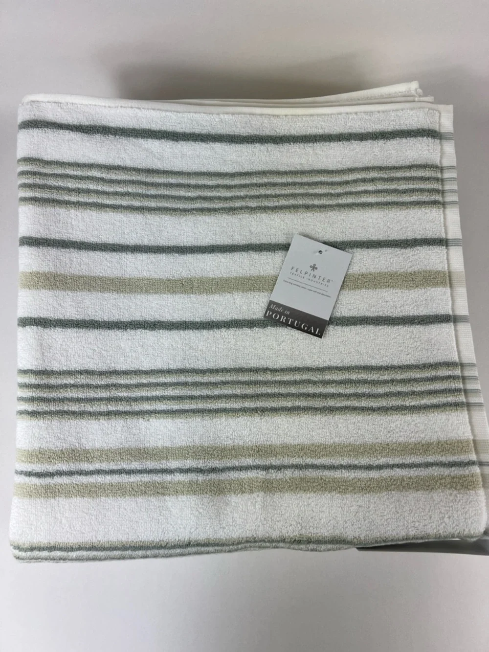 Felpinter Bath Towels Green Tan White Striped Soft Combed Cotton Set of 2 NEW